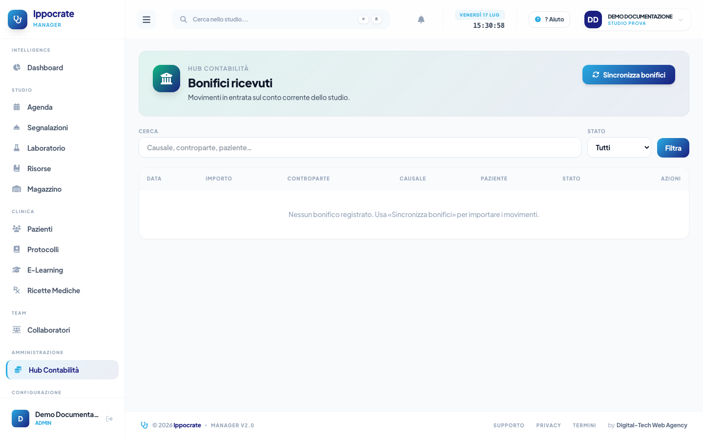 Screenshot Bonifici ricevuti e conciliazione