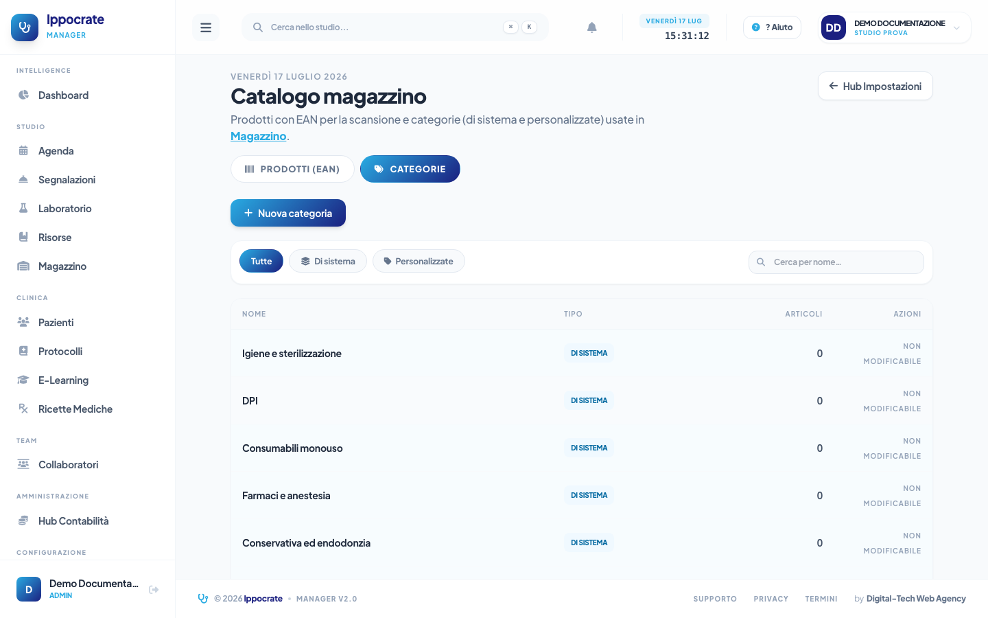 Screenshot Categorie articoli