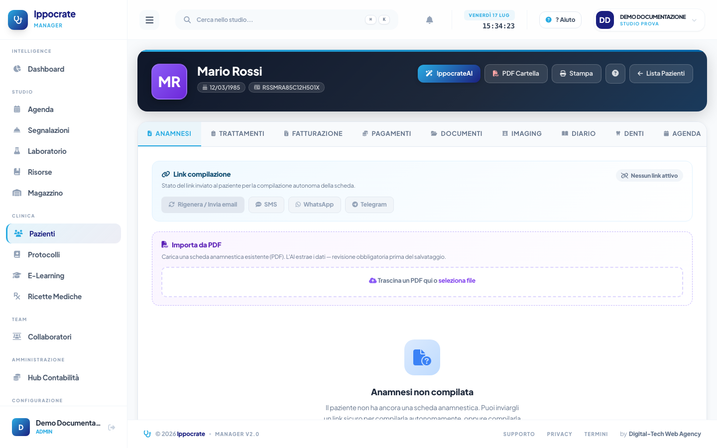 Screenshot Compilare anamnesi paziente