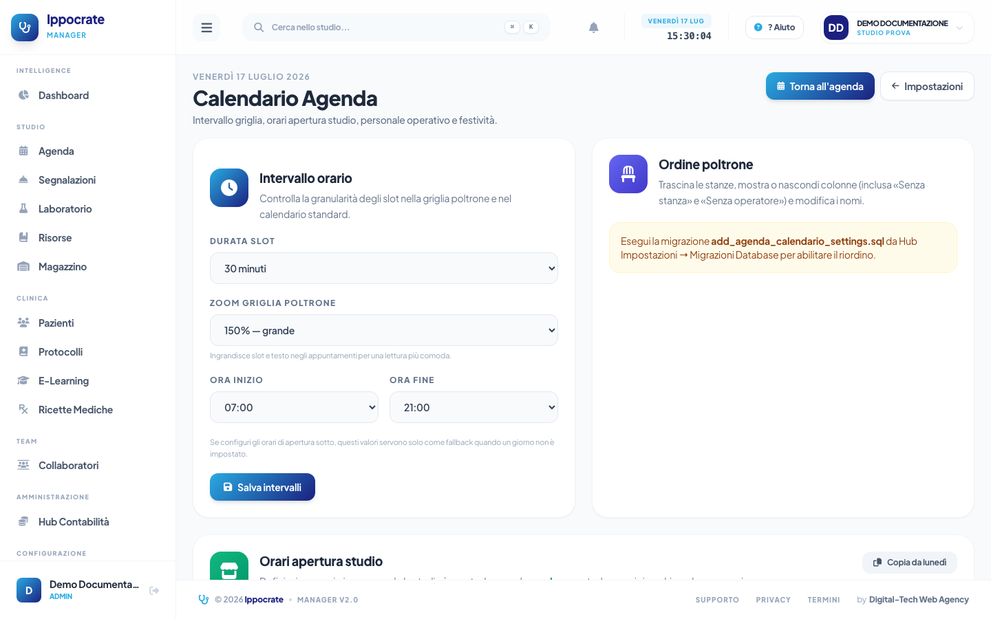 Screenshot Configurazione slot e poltrone