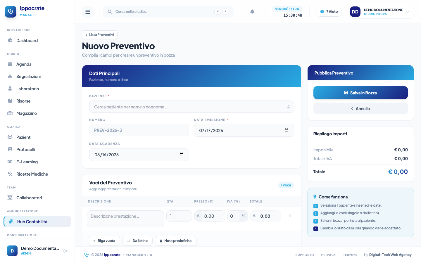 Screenshot Creare un preventivo