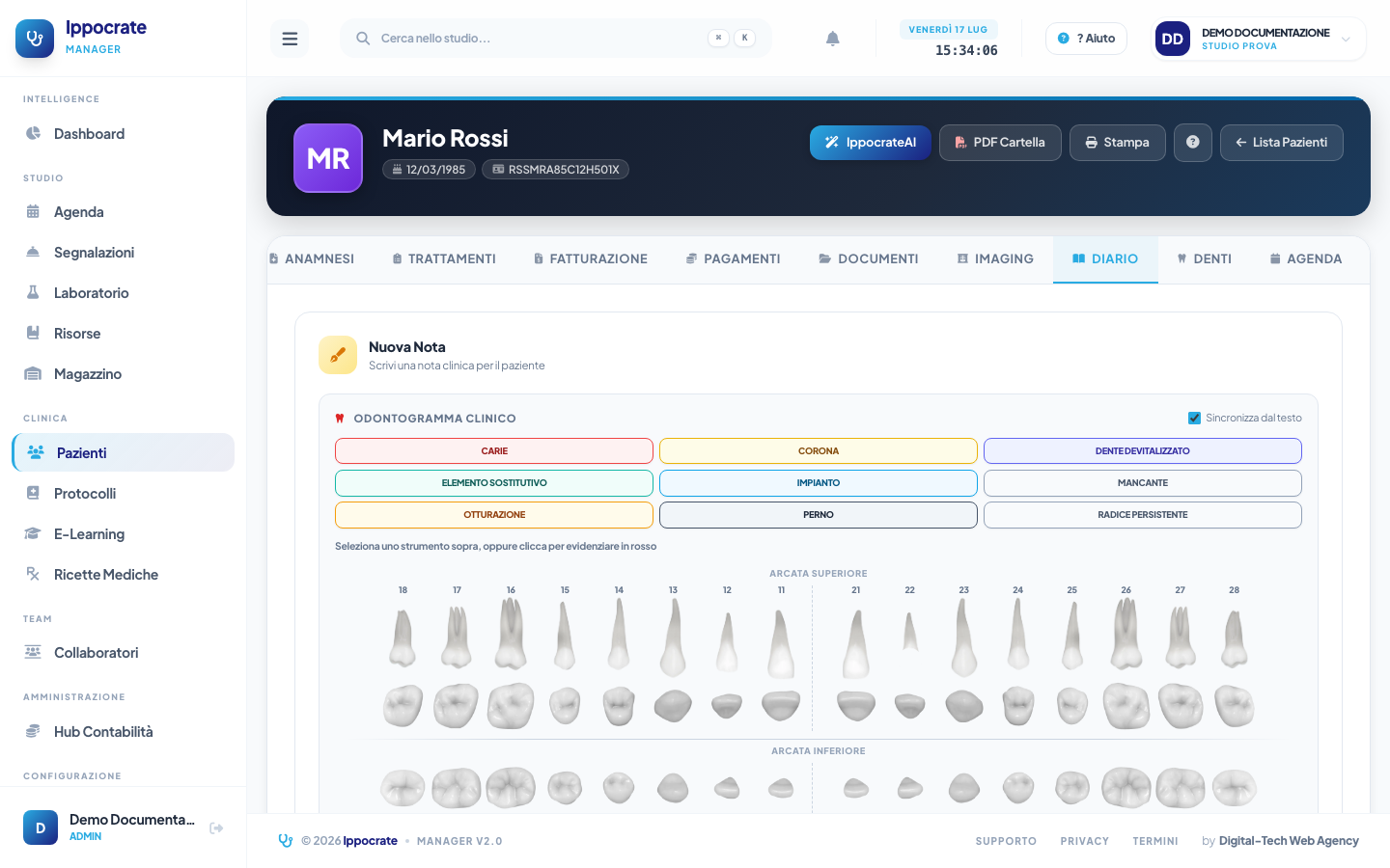 Screenshot Diario clinico paziente