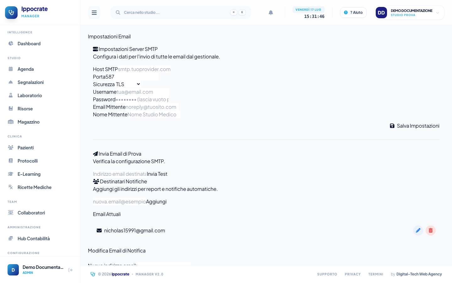 Screenshot Email SMTP e notifiche