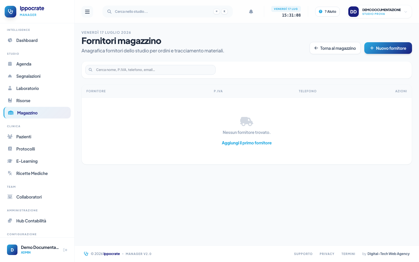 Screenshot Fornitori magazzino