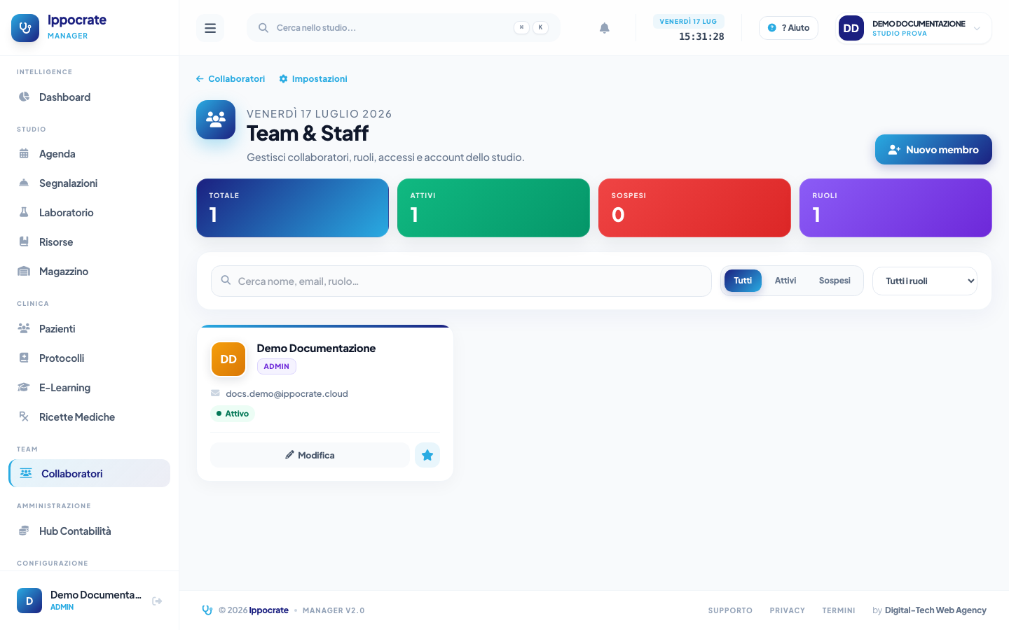 Screenshot Gestione staff e operatori