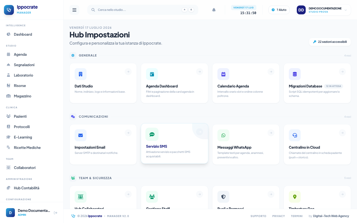 Screenshot Hub Impostazioni