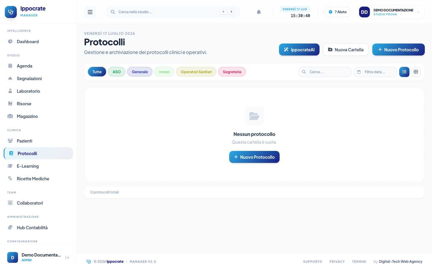 Screenshot Lista protocolli clinici
