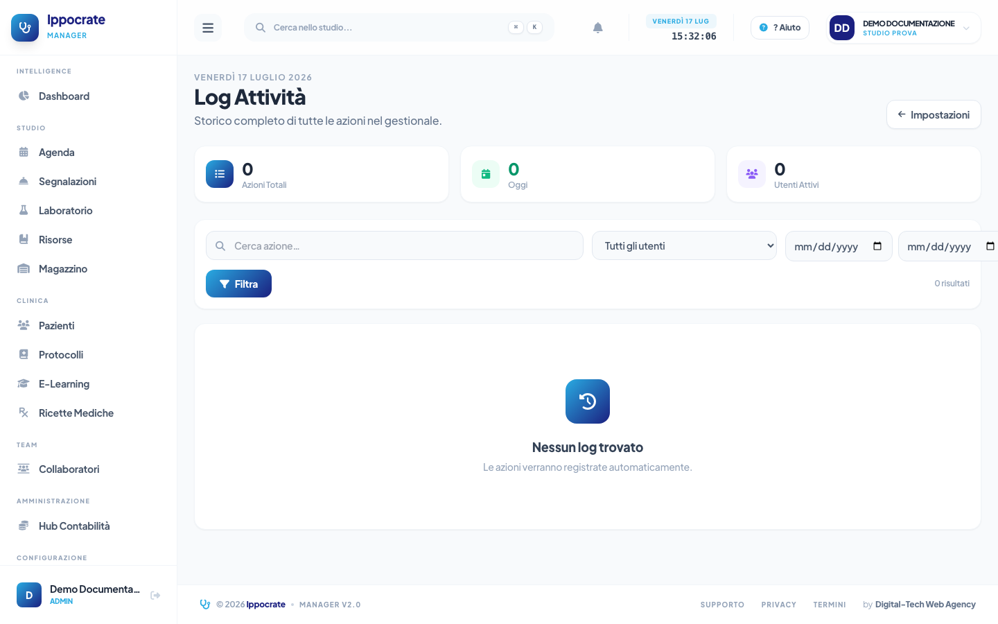 Screenshot Log attività piattaforma