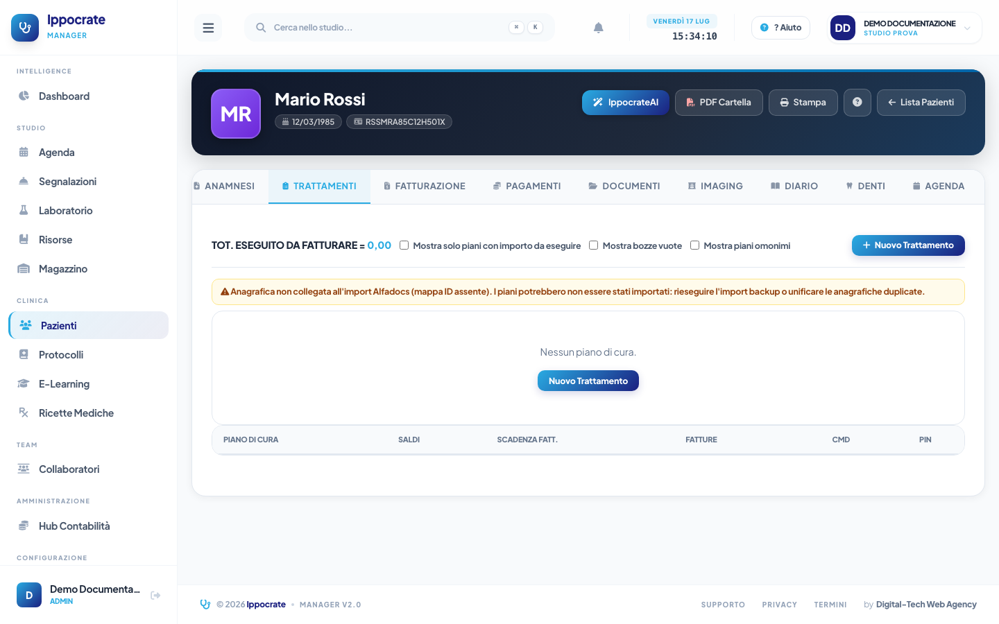 Screenshot Piani di cura paziente