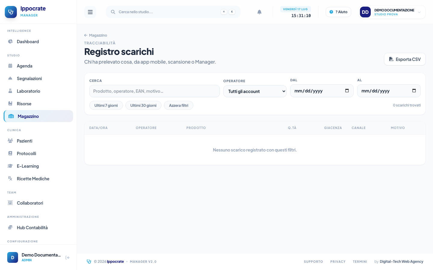 Screenshot Registro scarichi
