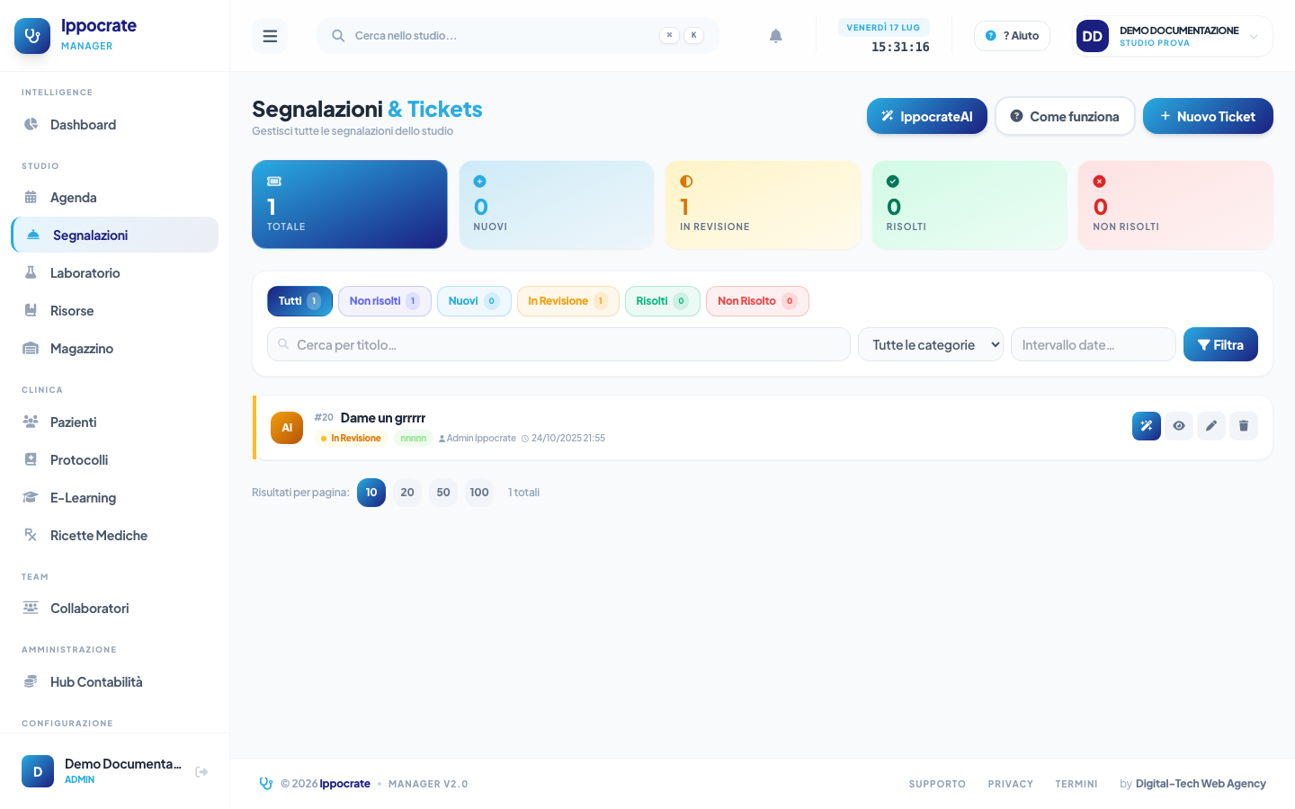 Screenshot Segnalazioni e ticket