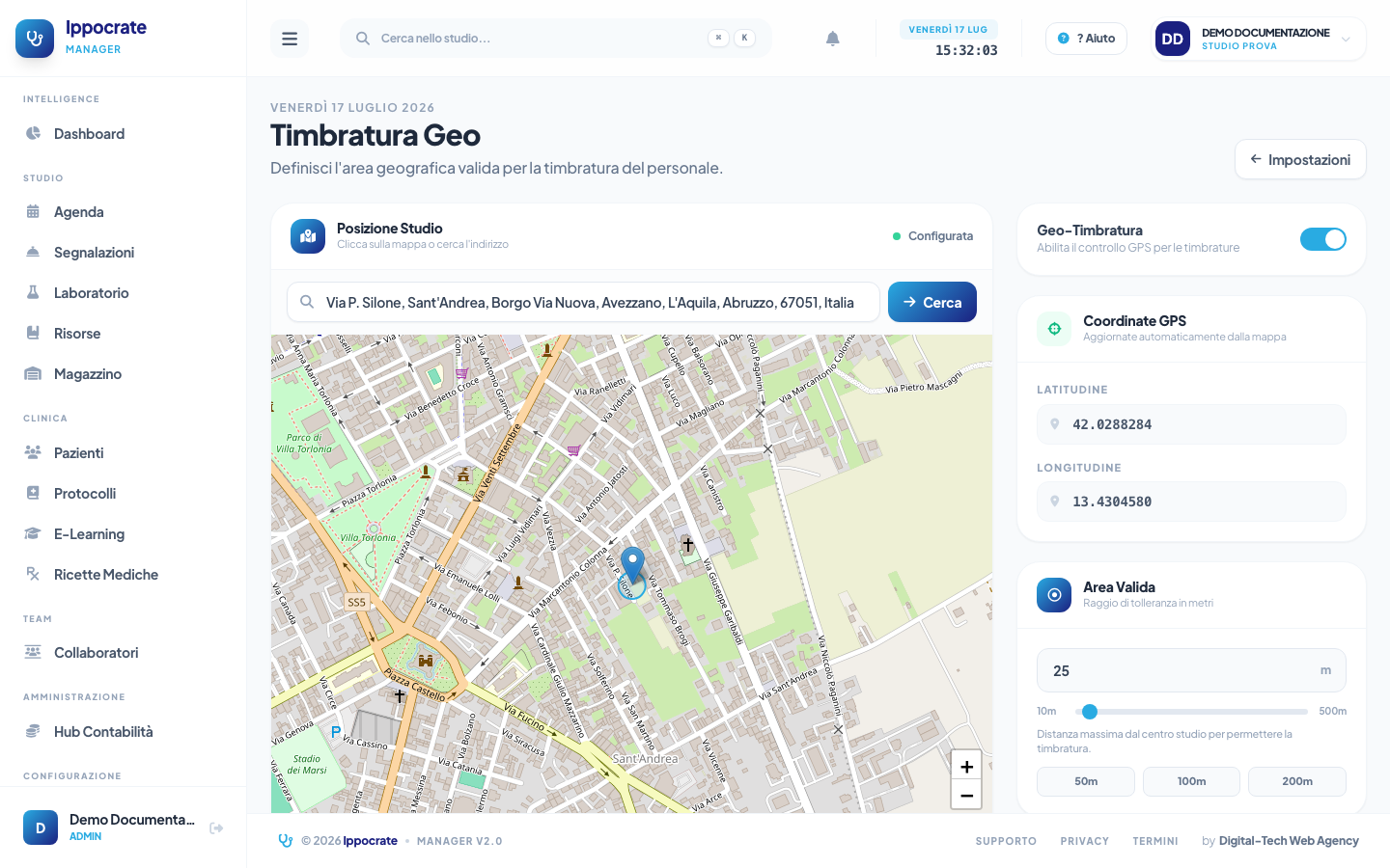 Screenshot Timbratura geolocalizzata